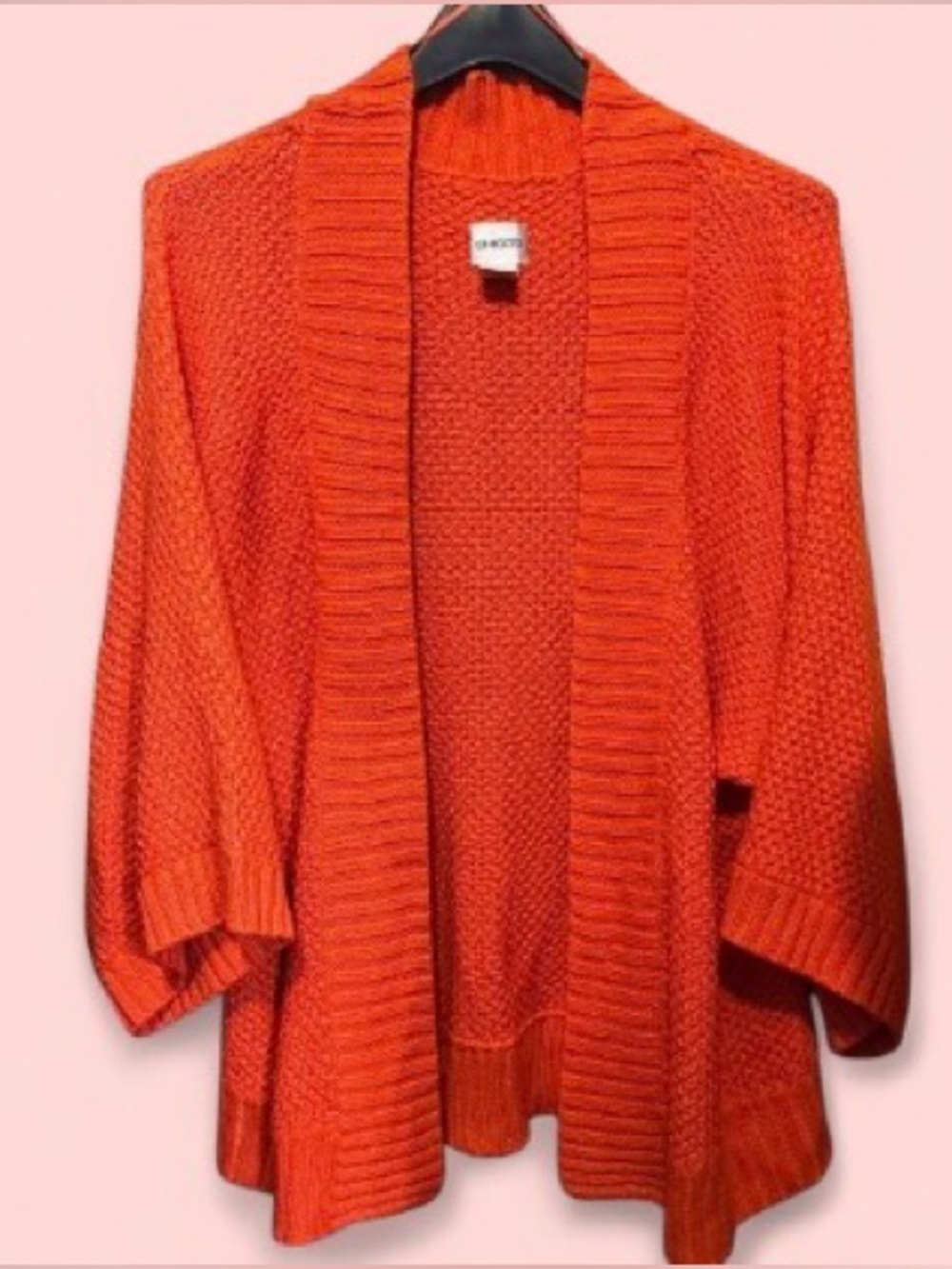 Chicos Sweater Cardigan Shawl Open Front Size 3 Fall Orange 3/4 Sleeve